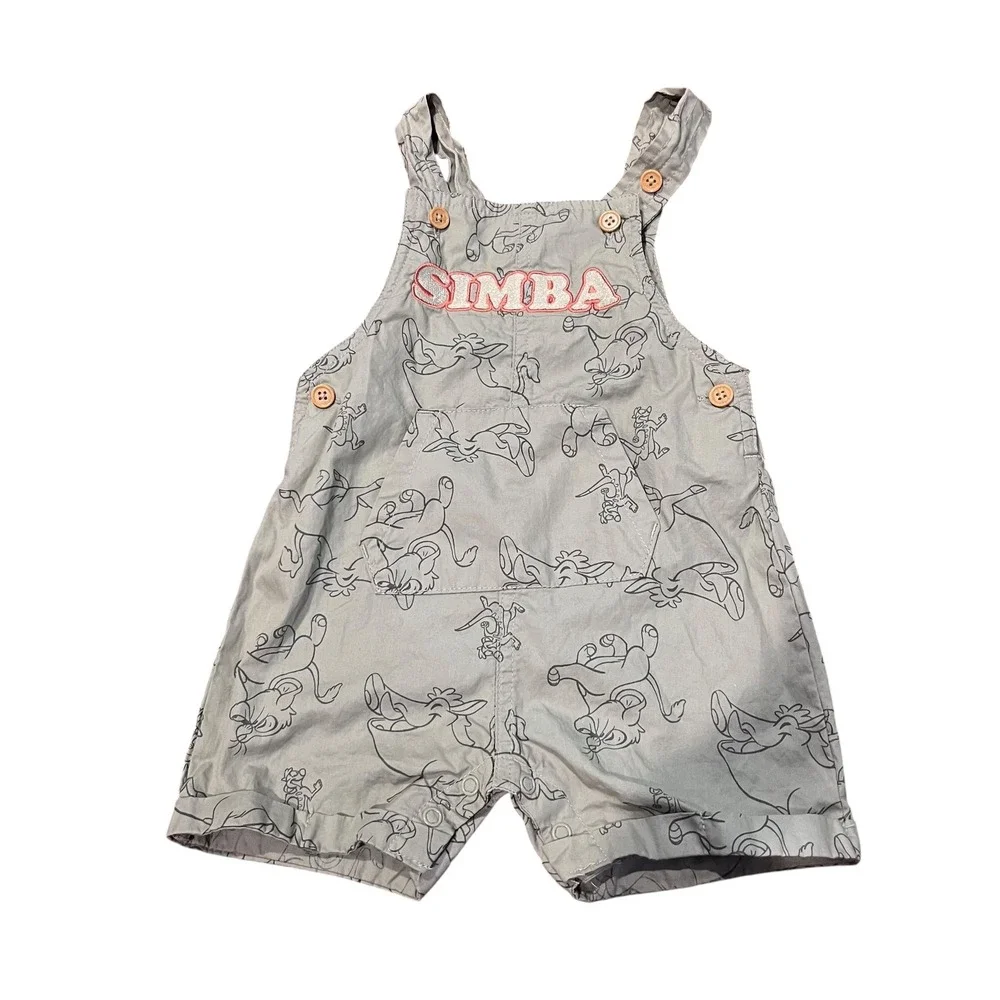 Disney Baby Lion King Simba Pumbaa Timon Sage Green Shortall Romper 12M